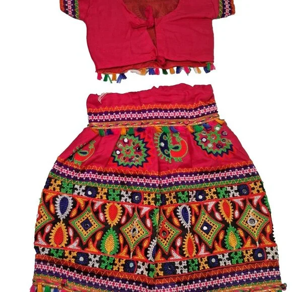 Traditional Indian Navratri Chania Choli Outfit Skirt Top Mirrored Embroidered - Picture 2 of 16